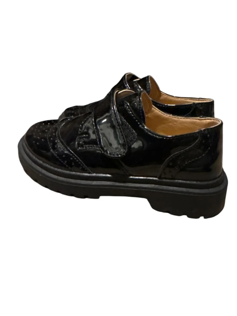 Kids Black Patent Leather Dress Shoes with velcro Strap - size 10C